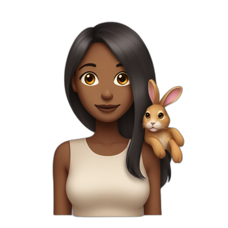black woman long hair holding floppy eared tan rabbit cute emoji