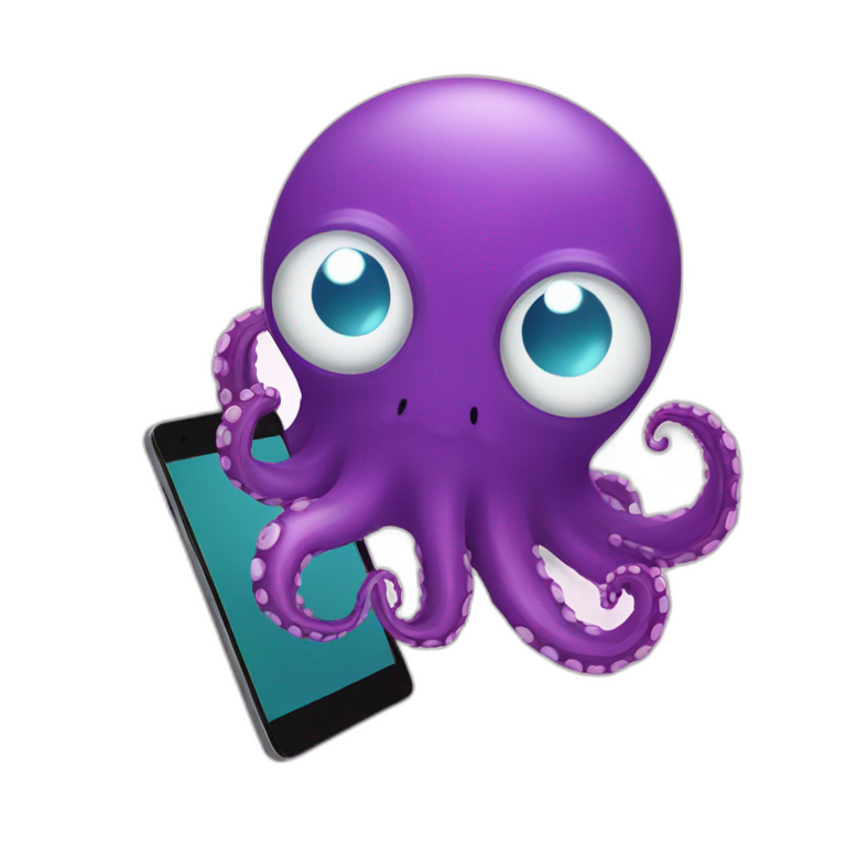 swimming octopus talking with smartphone emoji