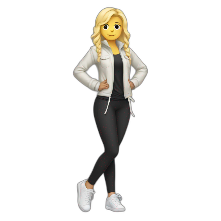 Blonde girl jacket tied around waist in leggings emoji
