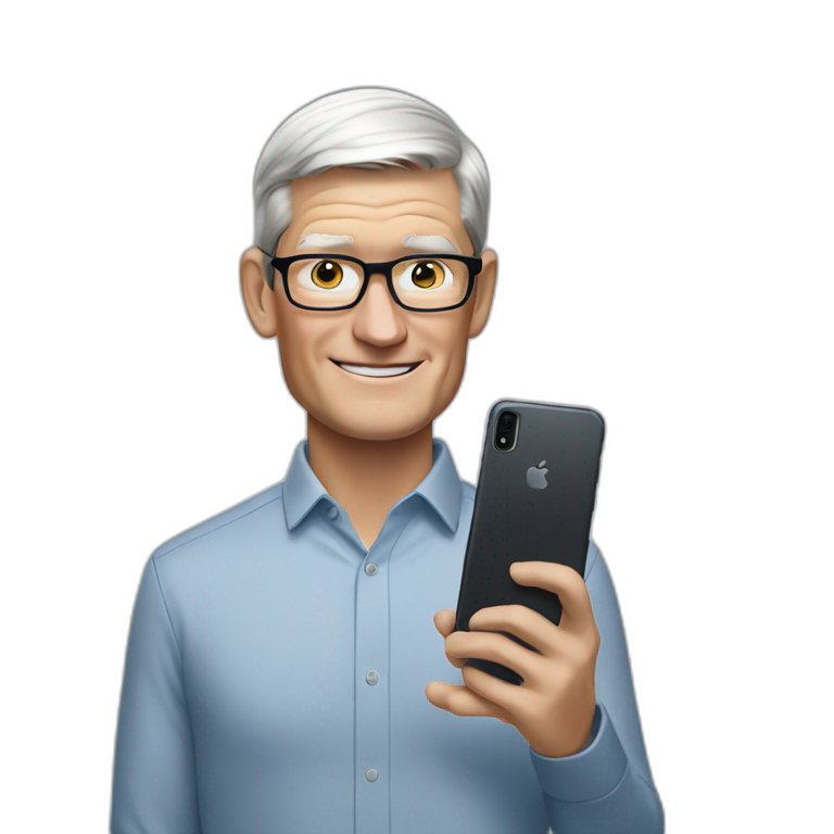 Tim Cook holding Samsung phone emoji