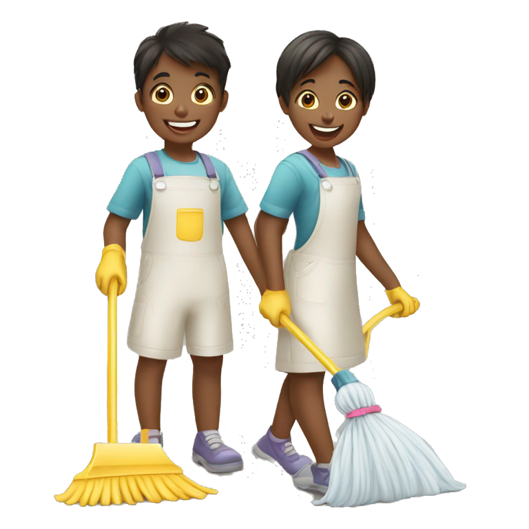 2 children cleaning the house emoji