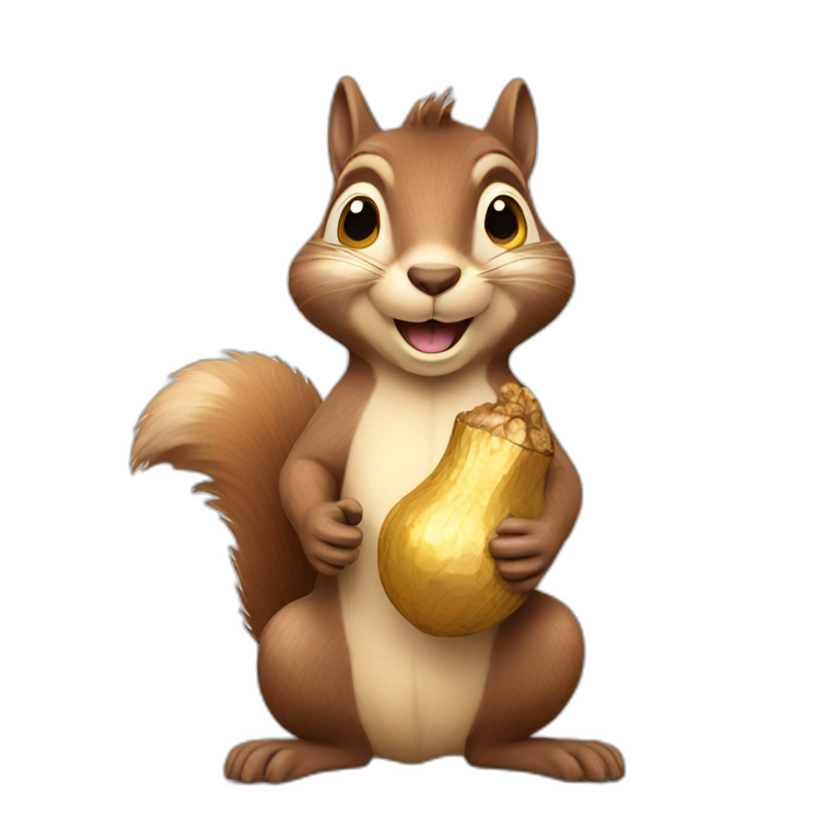 a satisfied squirrel holds a golden nut emoji