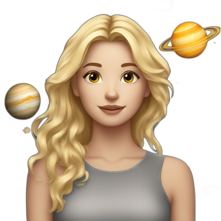 A blonde girl with many planets around her emoji