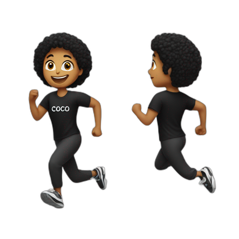 person running with a black tshirt ans the word COCO in white emoji