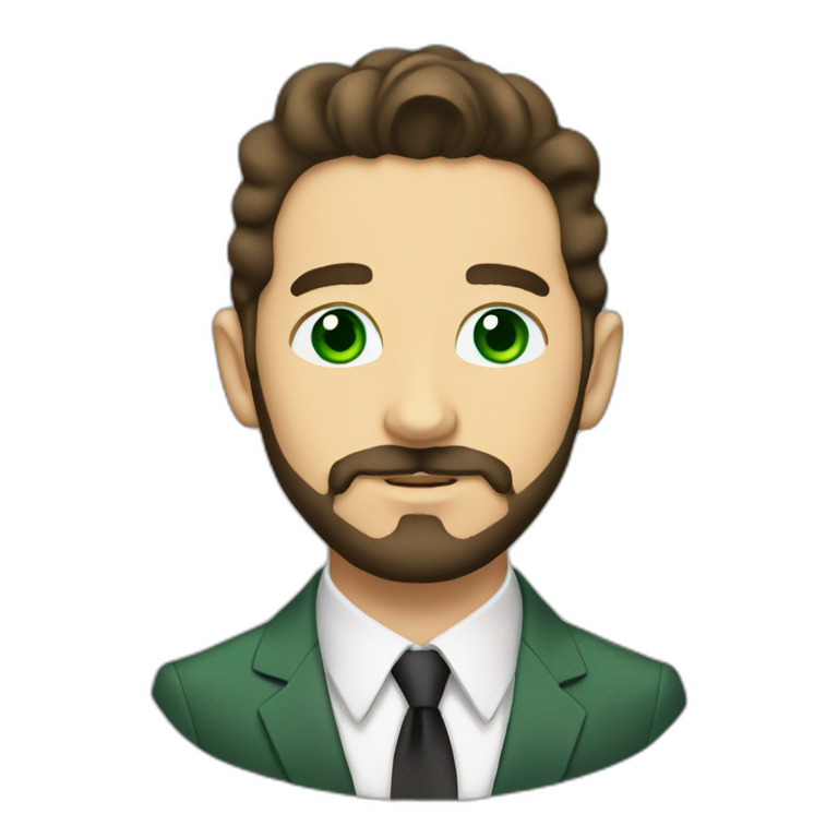 Shia LaBeouf, beard, green eyes, in a suit emoji