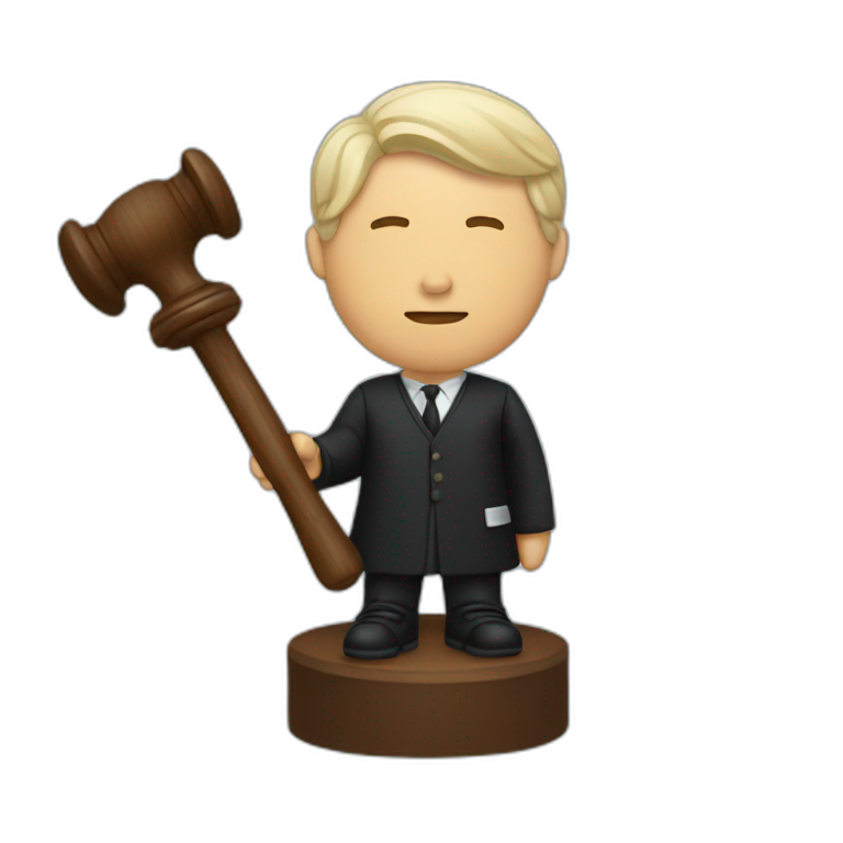 male judge holding a small woodden hammer emoji