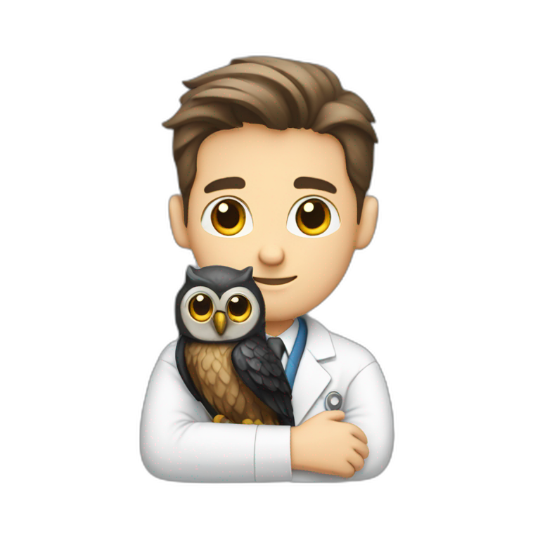 White-Boy-black-beard-scientist-hugging-owl emoji