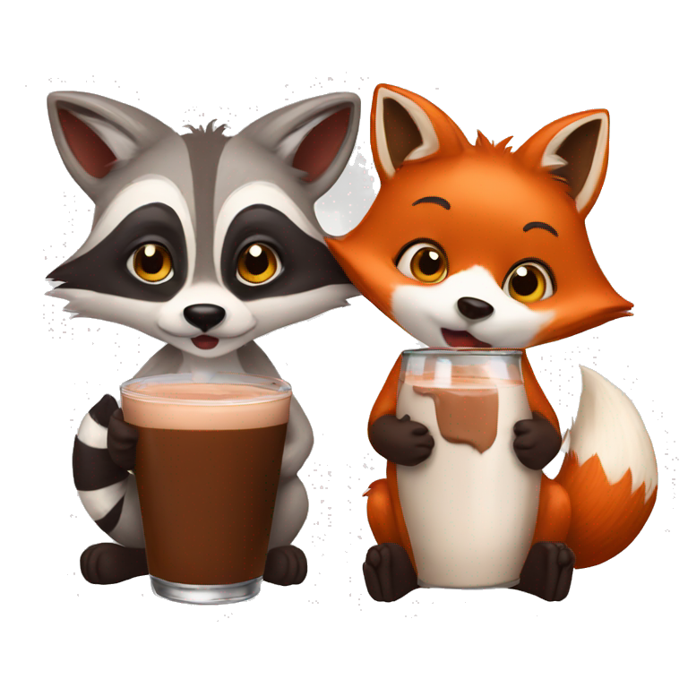 Fox drinking chocolate milk with a raccoon emoji