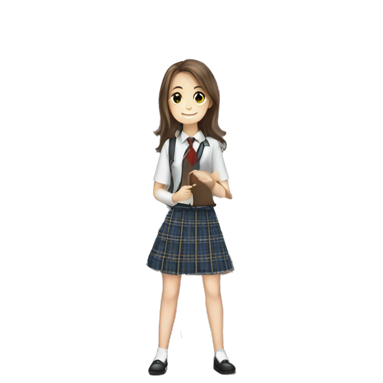 girl skirt brown hair boy uniform emoji