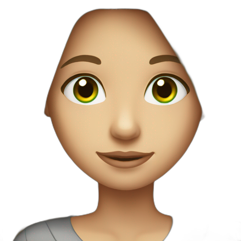 girl with long brown hair, green eyes, with laptop emoji