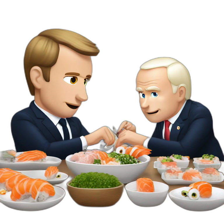 vladimir poutine et emmanuel macron en train de manger des sushis emoji