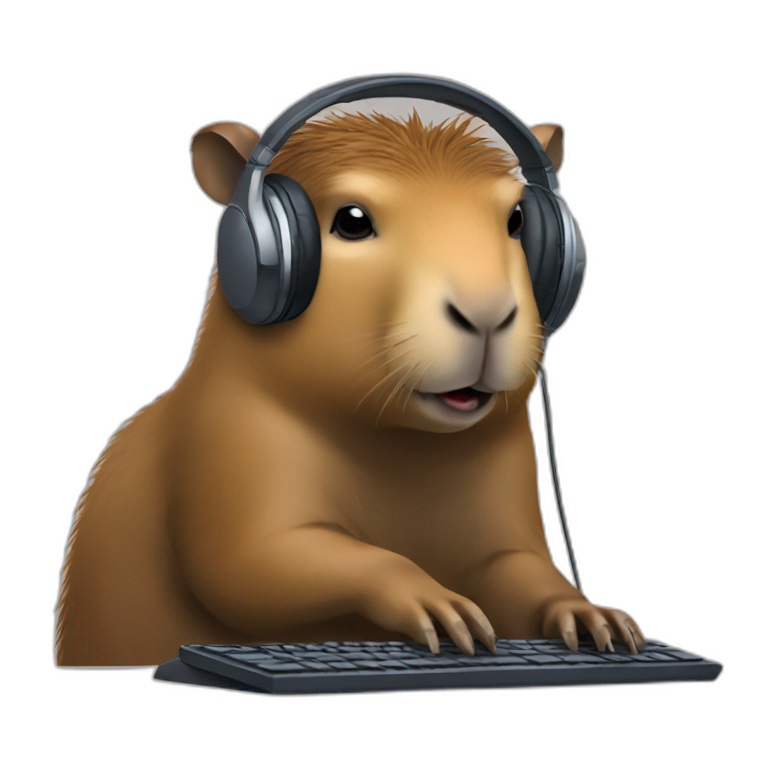 capybara in headphones at the computer emoji