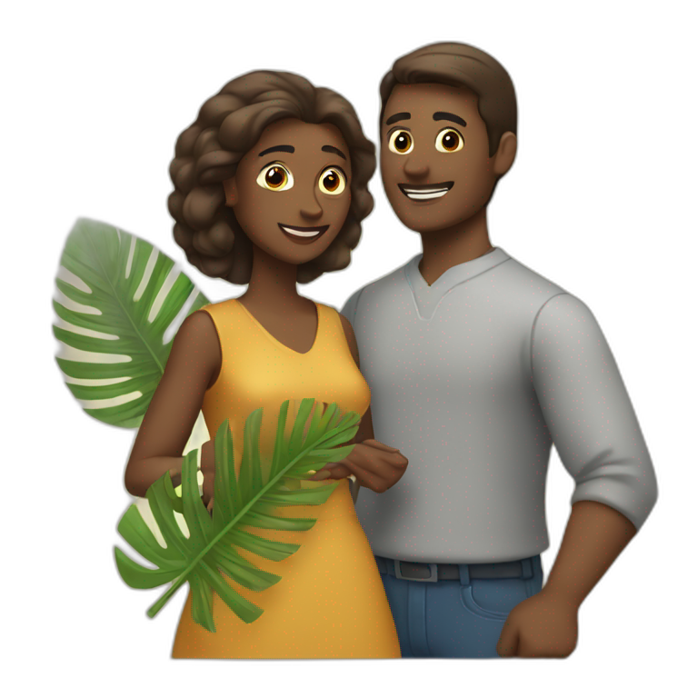 woman fanning a man with palm leaves emoji