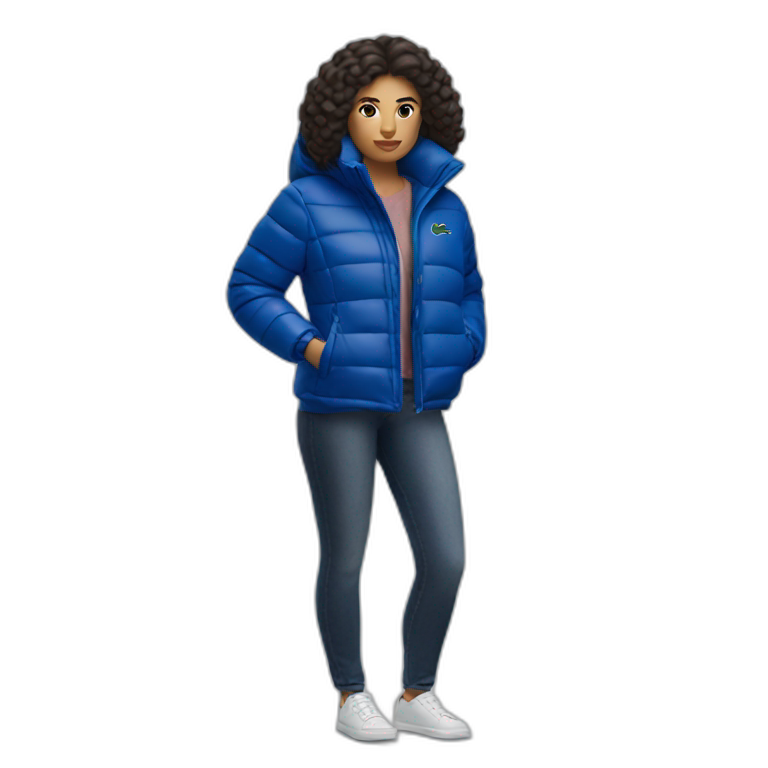 latina woman using Lacoste puffer jacket emoji AI Emoji Generator