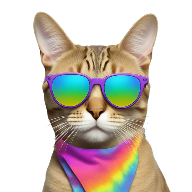 Psychedelic trippy tie die cat wearing sunglasses  emoji