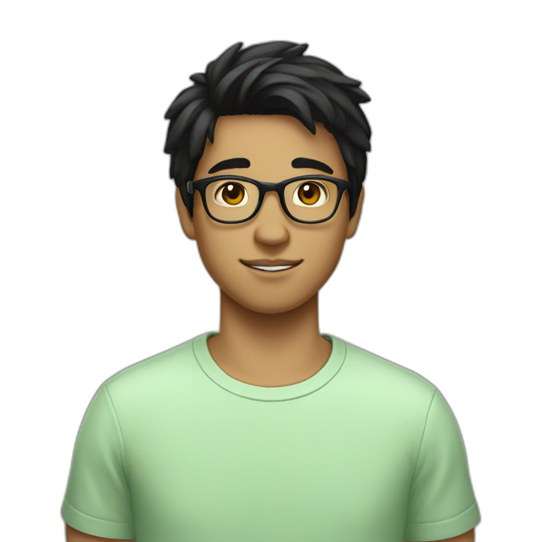 teen guy with black hair wearing glasses and a light green t-shirt emoji