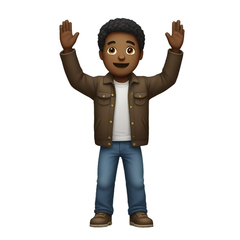a black man standing straight with his arms raised emoji