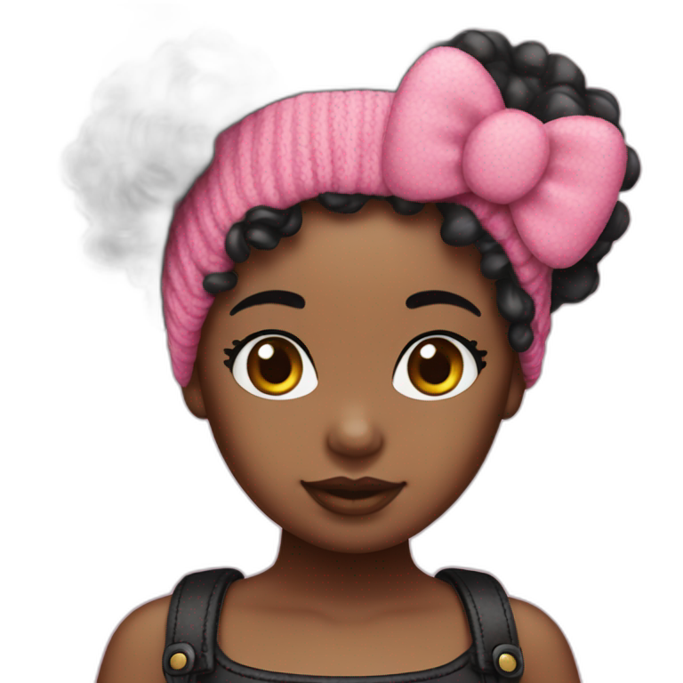 Hello kitty beanie black girl with curly pink and black hair emoji