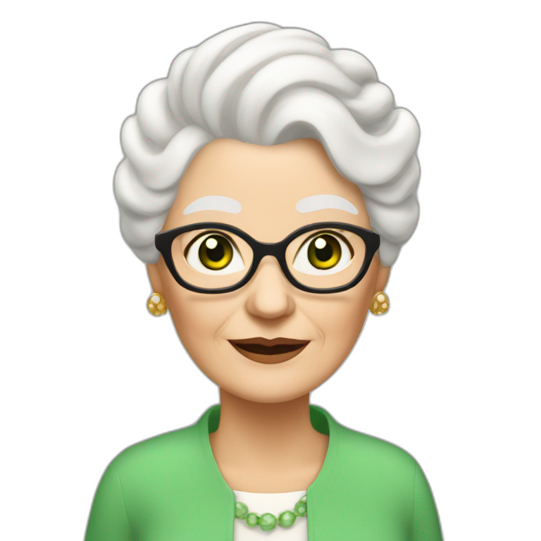 old white woman grandma with Chanel white hair in a bun, white skin, green eyes emoji