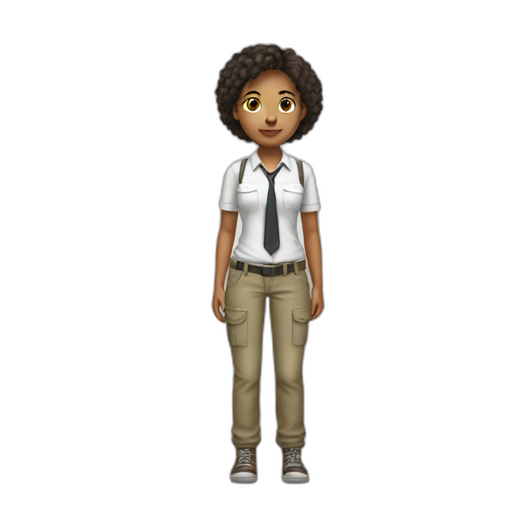 full body girl with cargo pants, white tank top and tie emoji