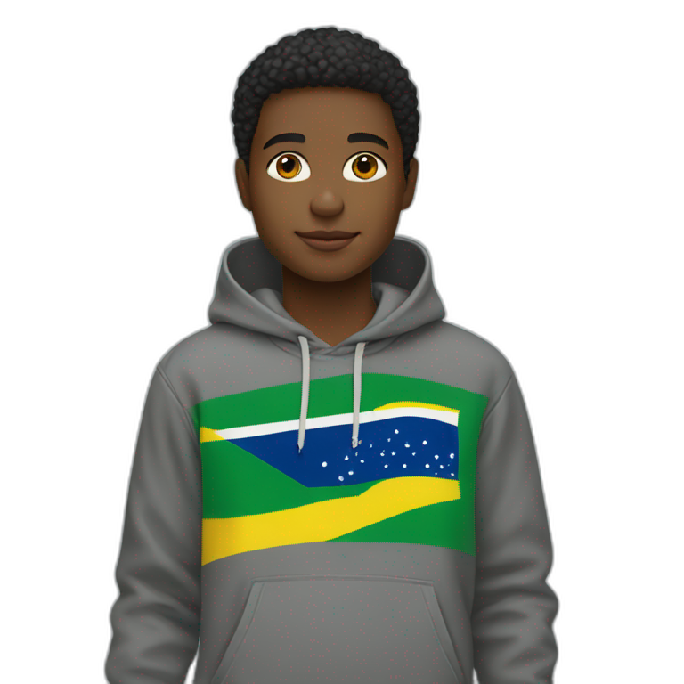 Black boy using lacoste hoodie with brazil flag emoji