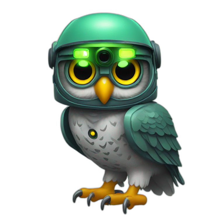 Owl with night vision device in helmet emoji