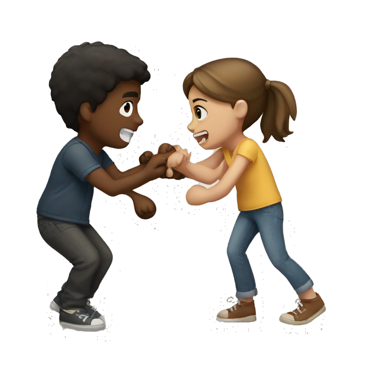A Boy and girl fighting over a teddy bear emoji