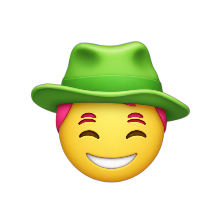 Smiling   pink، hat green ، emoji . red emoji