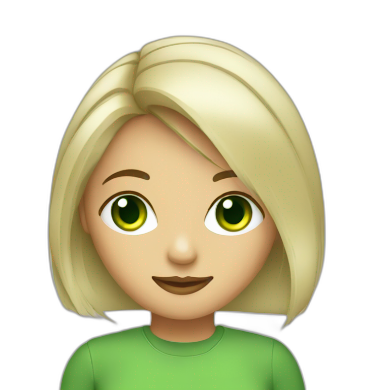 Green eyed girl with computer emoji