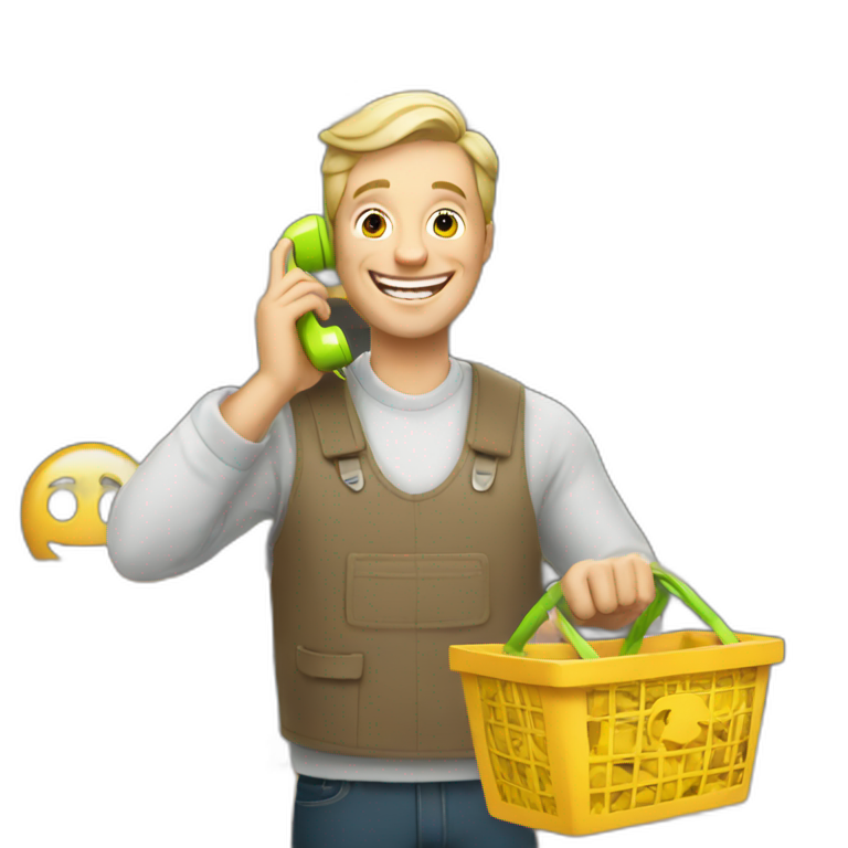 joyful white man makes a purchase on the phone emoji