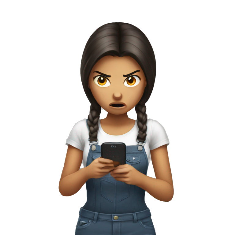 Angry girls using phone emoji