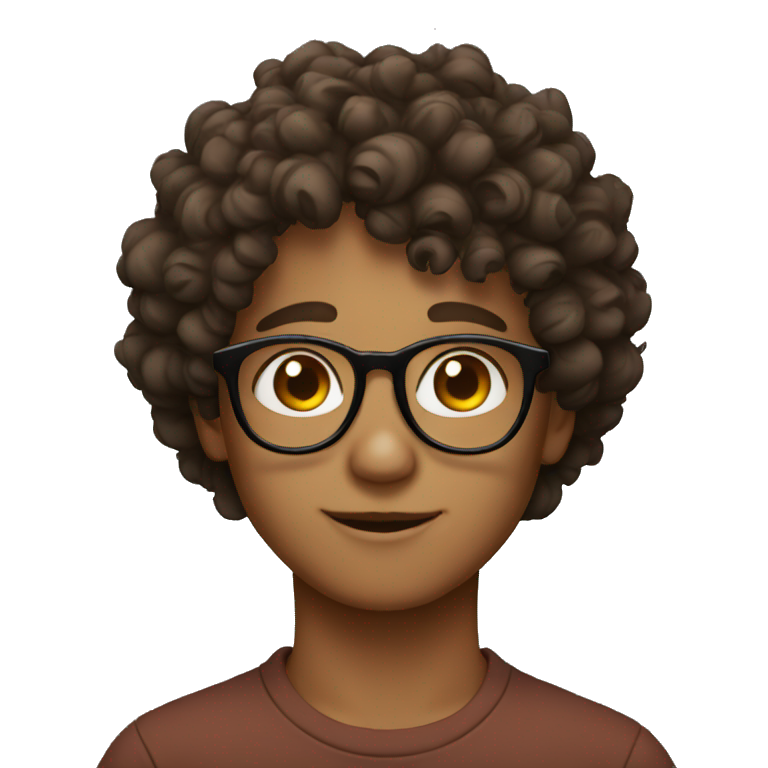 curly boy with glasses and brown eyes emoji