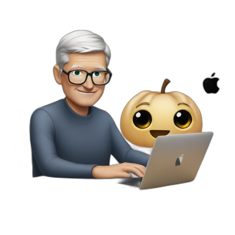 tim cook with a black macbook pro emoji