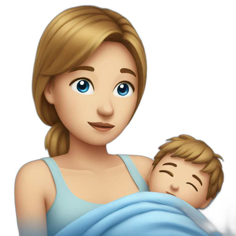 Young Mother blue eyes want sleep emoji