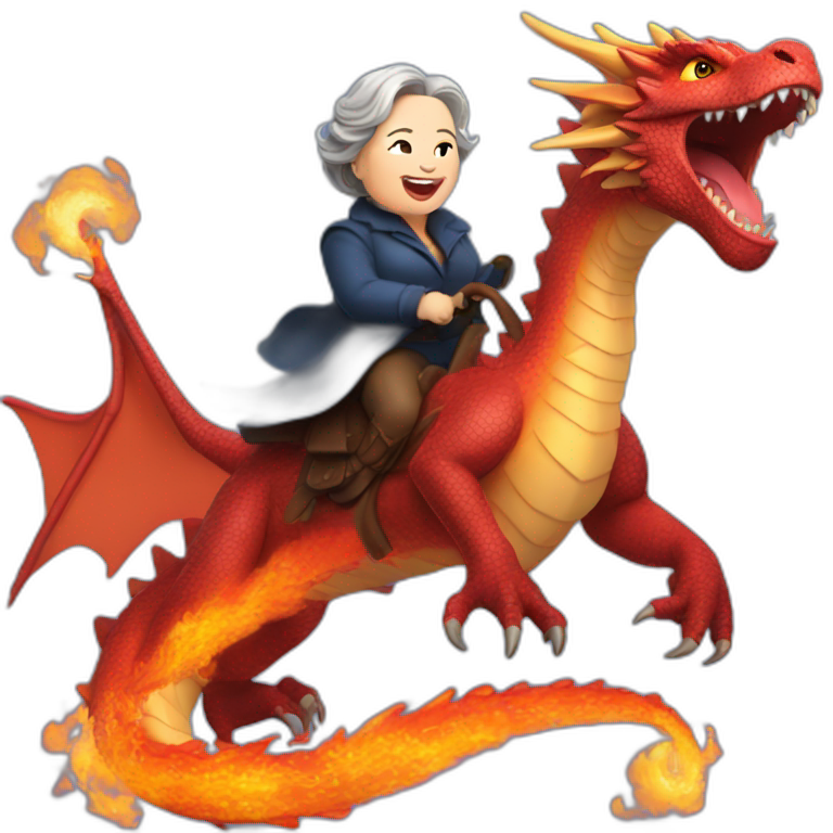 Kathy Bates riding a fire breathing dragon emoji