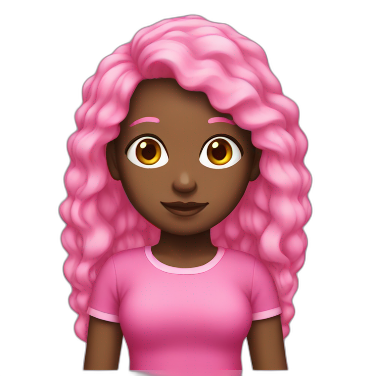 black girl with pink clothes and pink hair emoji