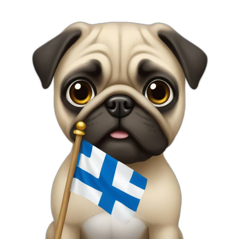 pug holding flag of finland emoji