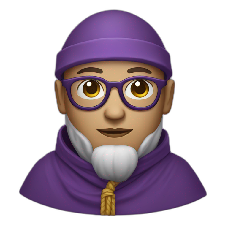 a purple monk with glasses with a hood style hat from ancient guatemala emoji