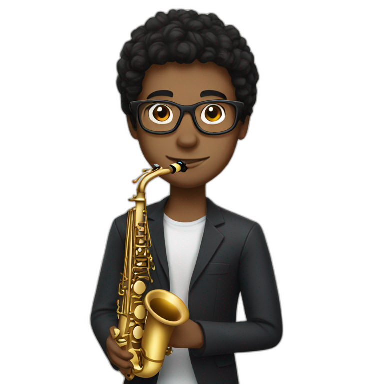 young man dark hair white glasses saxophone emoji