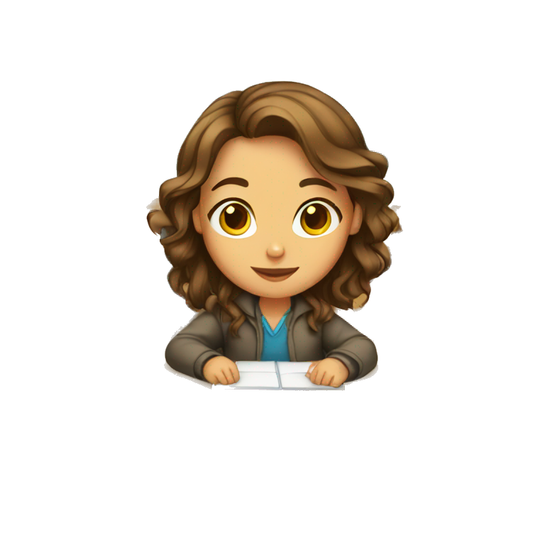 brown haired girl in classroom desk emoji
