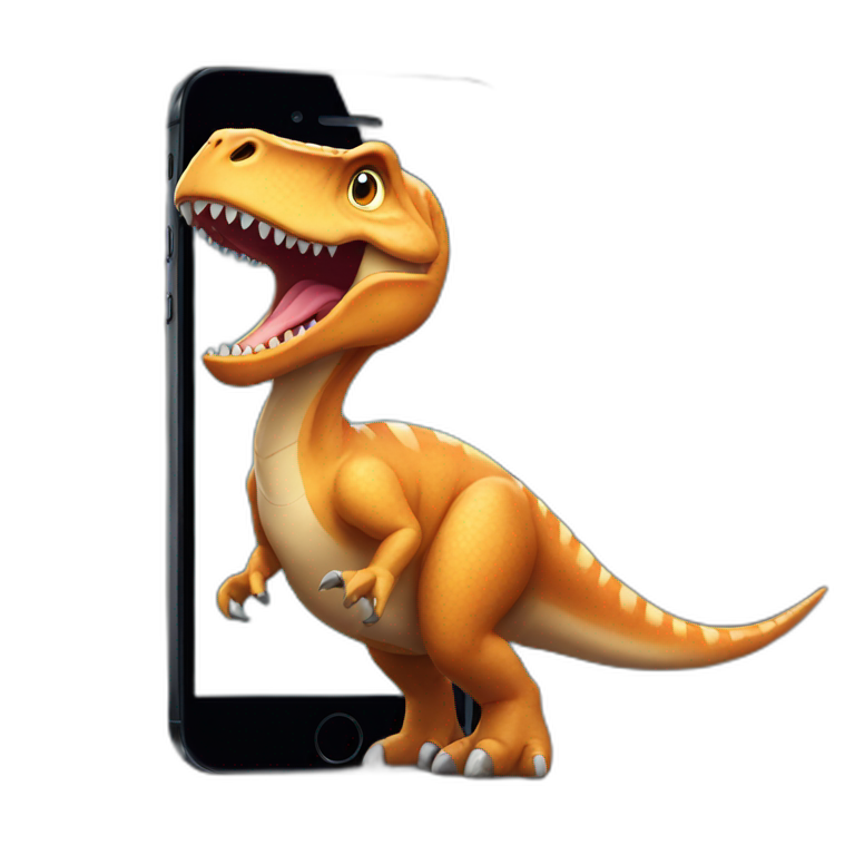 Dinosaur using an iphone emoji