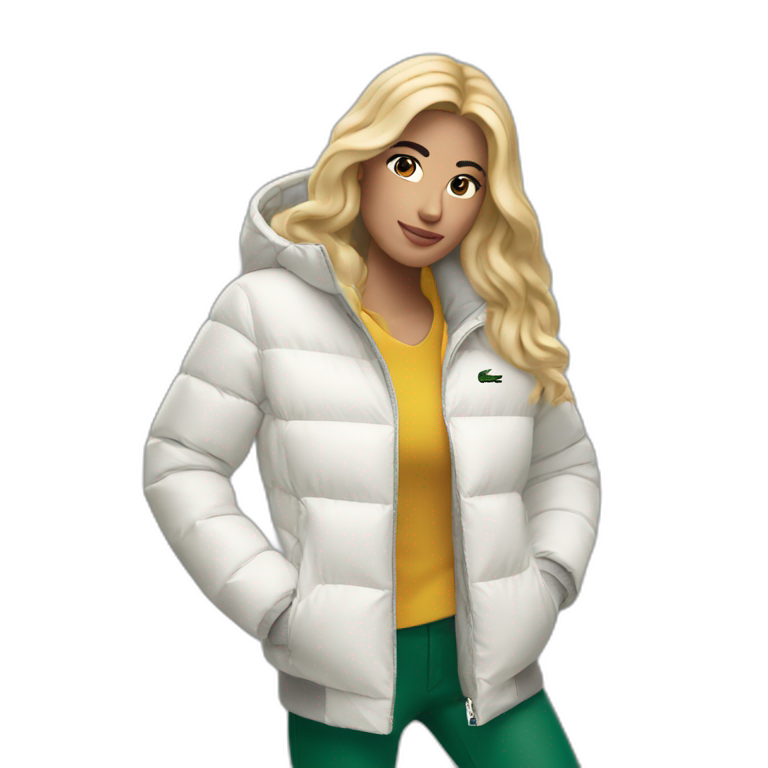 blond latina woman using Lacoste puffer jacket emoji