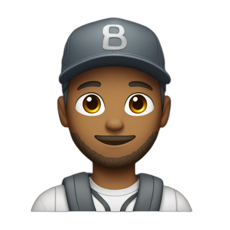 a young man with a short beard and a snapback hat holding a big grey cat emoji
