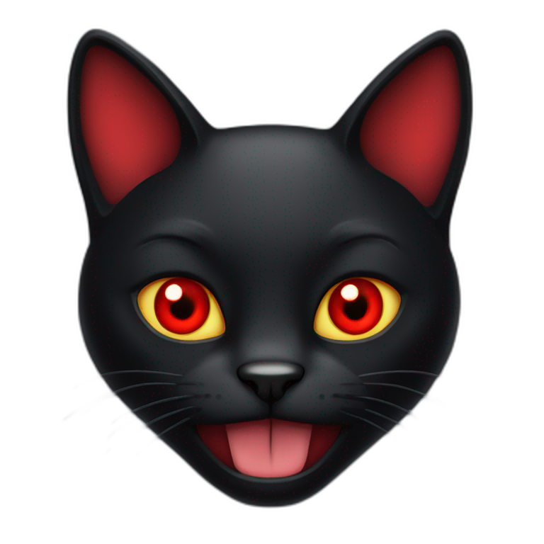 black cat with red devil eyes emoji