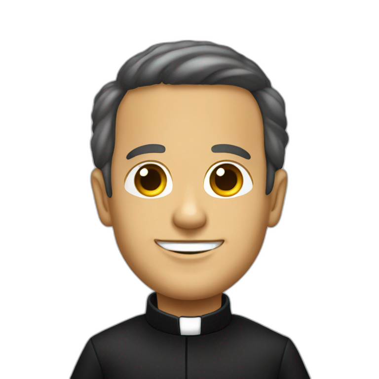 Don Bosco in a black priest suit using a biretta emoji