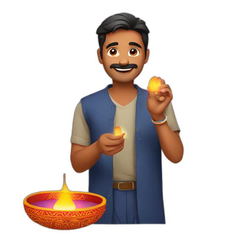 India guy celebrating diwali with firecrackers emoji