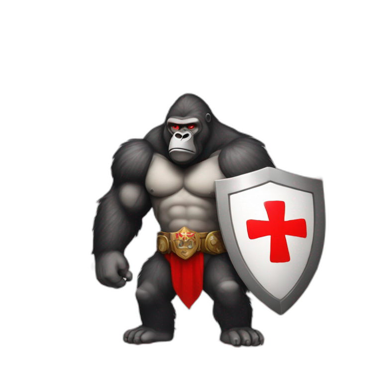 Buff Gorilla wearing a Crusader armor with the holy red Cross emoji