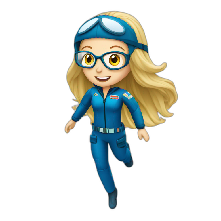 caucasian female skydiver with long blonde hair, glasses and parachute emoji