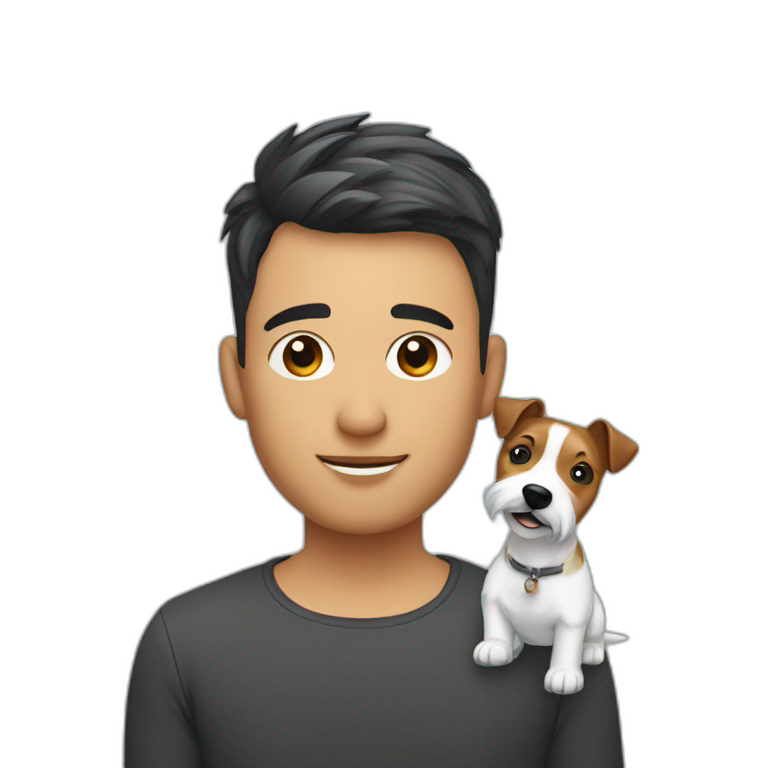 Man with modern hair cut hair with jack russell terrier dog emoji