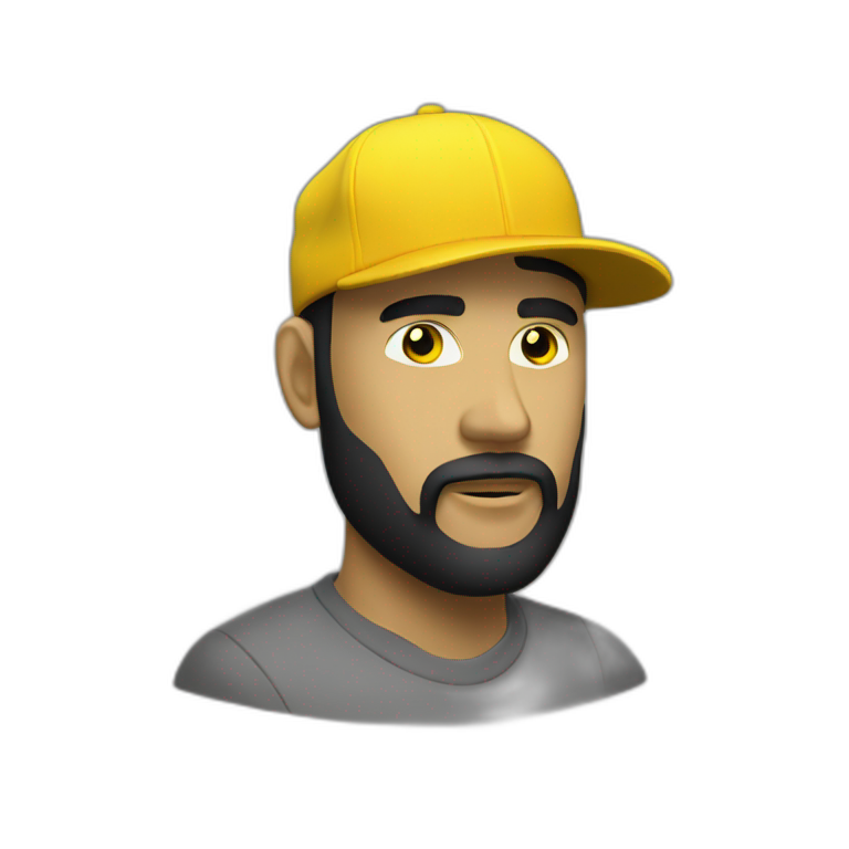 man face yellow small beard black black stl baseball hat emoji